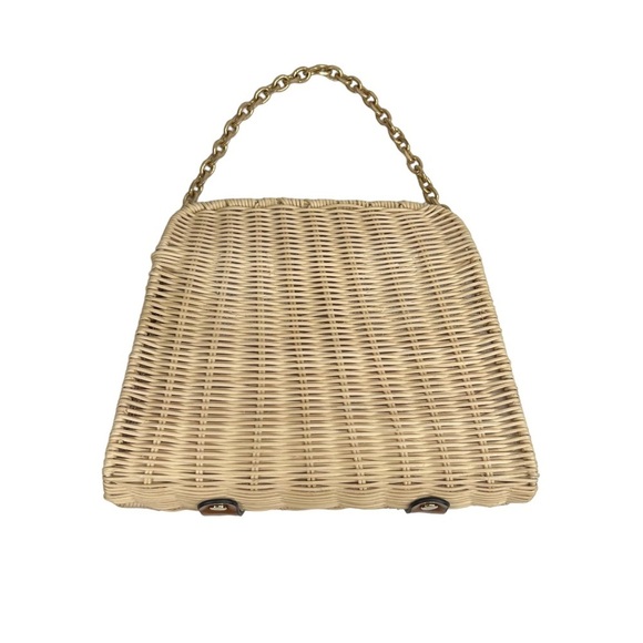 Zara Wicker Woven Basket Gold Chain Handbag Purse - Picture 1 of 14